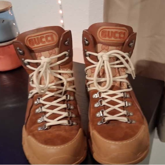 Gucci Men's Tan Leather Lace-Up Boots - Picture 1 of 8